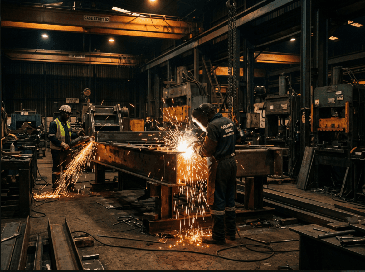Industrial intelligence platform for Zambian mining equipment manufacturer showing procurement and production scheduling data