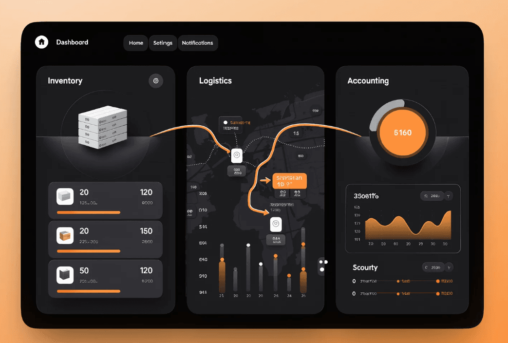 Unified operations platform dashboard connecting accounting, inventory and logistics for Zambian distribution networks
